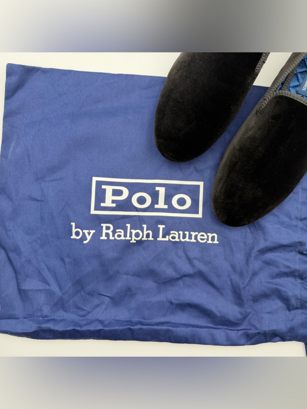 Polo Ralph Lauren Paxton Velvet Slipper Loafer Black Sz 8.5 Dust Bag Near New